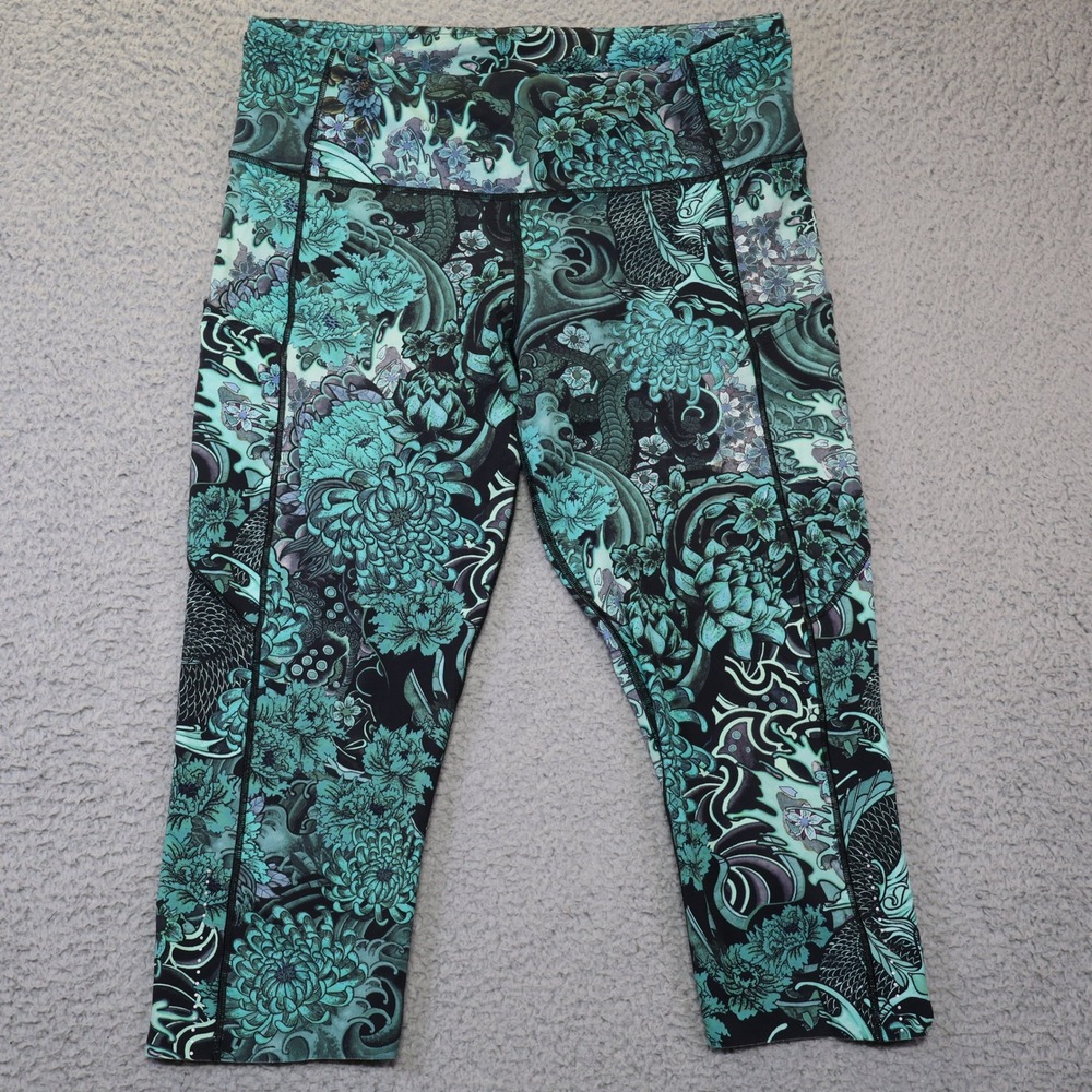 Lululemon Speed Up Crop 21 Sea Mist Multi Dragon Floral Leggings Size 12